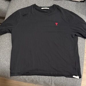 Ami Black Long Sleeve Tee with Red Accent